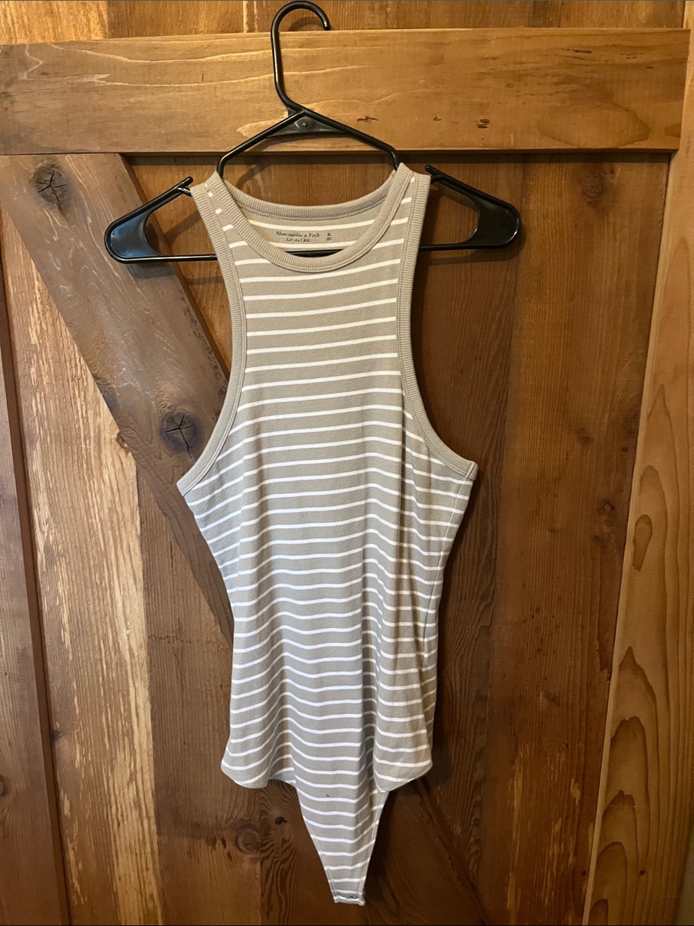 Abercrombie & Fitch Taupe and White Ribbed Halter Bodysuit